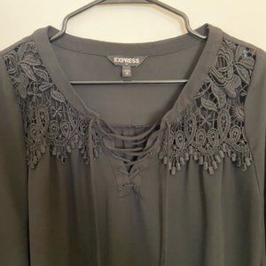 Women's Express black blouse with lace up neckline Size S